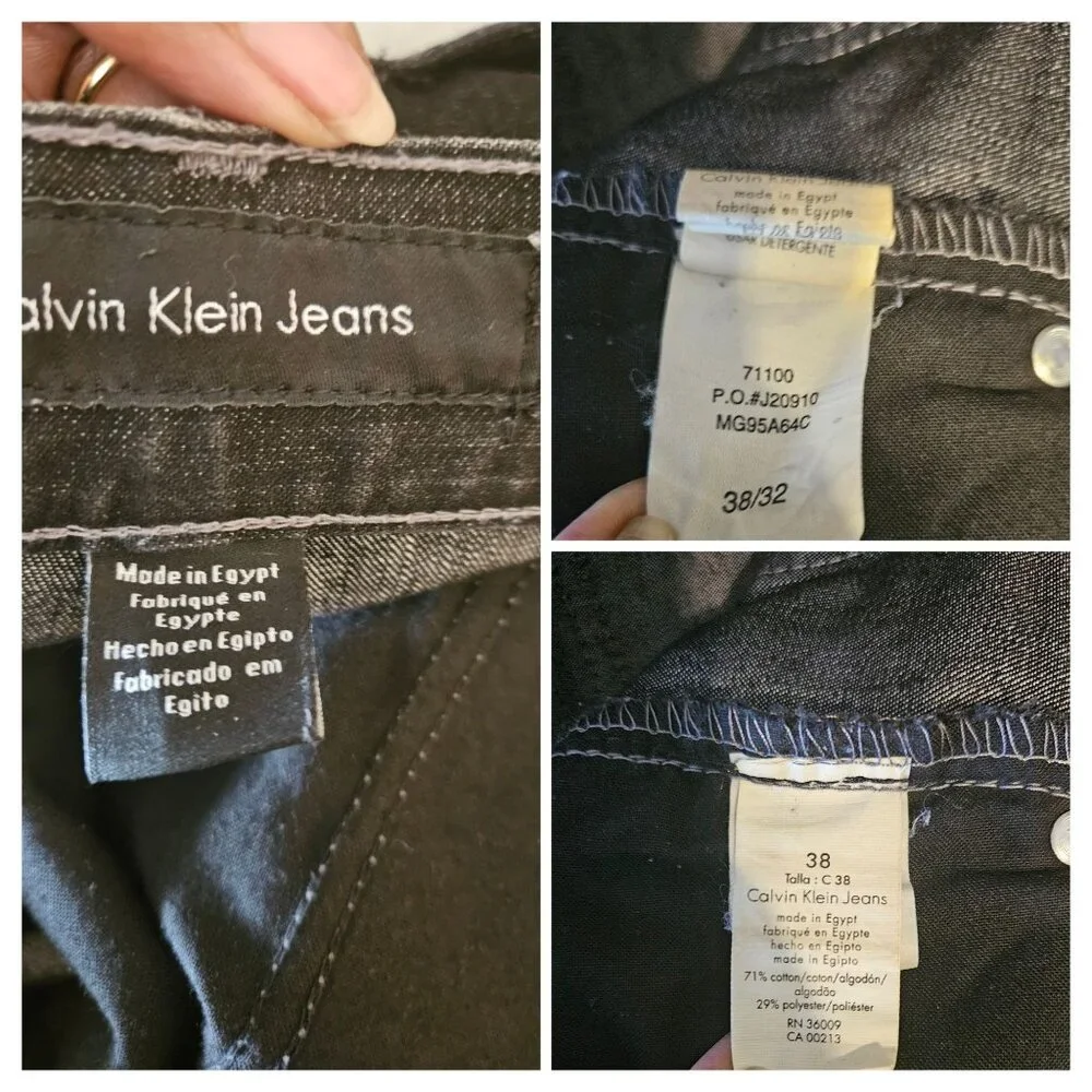 Calvin Klein Straight Leg Dark Wash Streetwear Jeans Gray Stitching Men Size 38